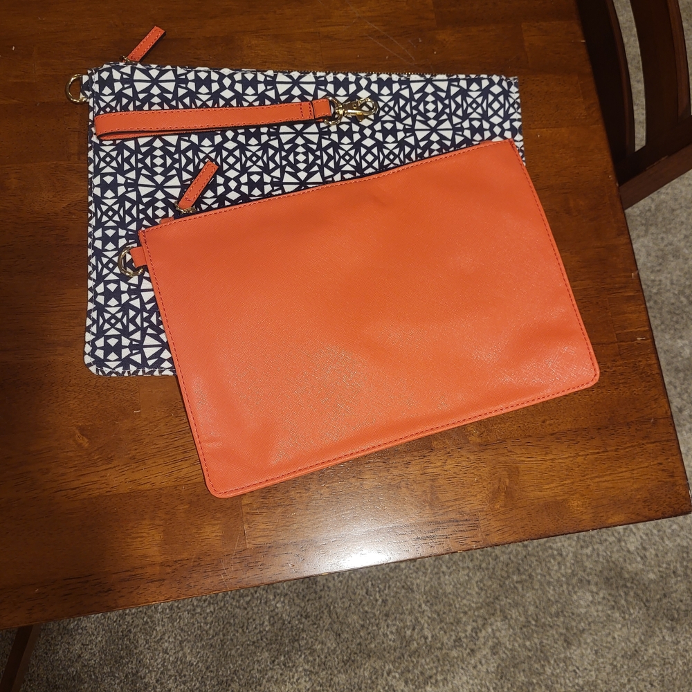 Aldo Coral and Navy & White Patterned Clutch Set